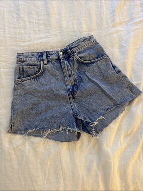 Zara Light Blue Distressed Denim Cutoff Shorts